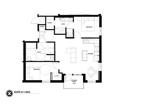 Floor plan for 2 beds, 1.8 baths, 1106 sqft